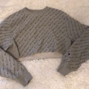 CHAMPION GREY CROPPED SWEATSHIRT